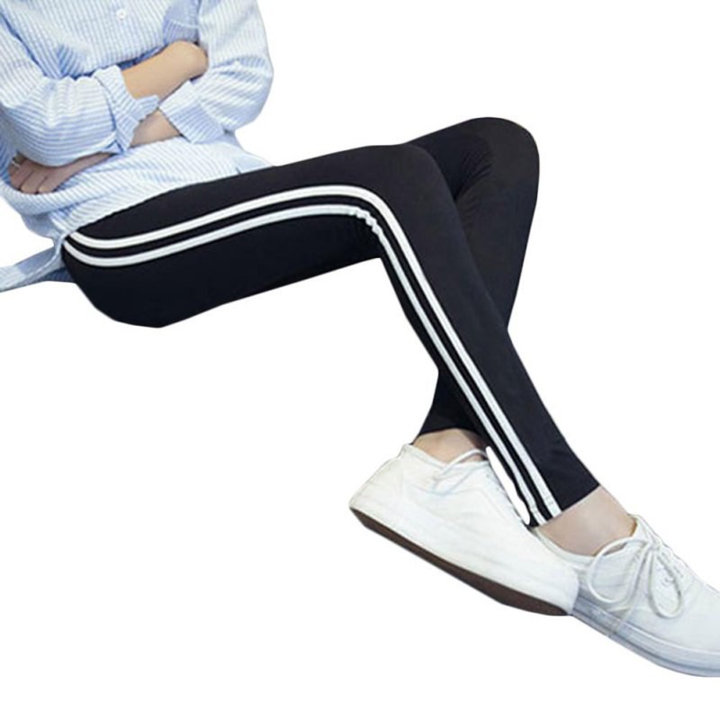 Quần legging ôm dáng lưng cao phối kẻ sọc phong cách thể thao