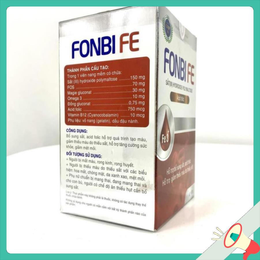 Sắt Bầu Fonbi Fe Hộp 60 viên giúp bổ sung sắt axit Folic Hàng Chính Hãng Công Ty