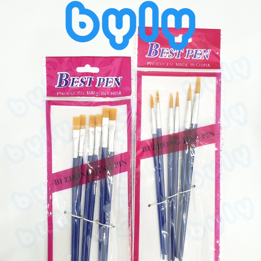 Bộ 6 cây cọ vẽ màu nước - Làm từ sợi nhân tạo, mềm, bền và chắc chắn, không rơi rụng - ByLy Store