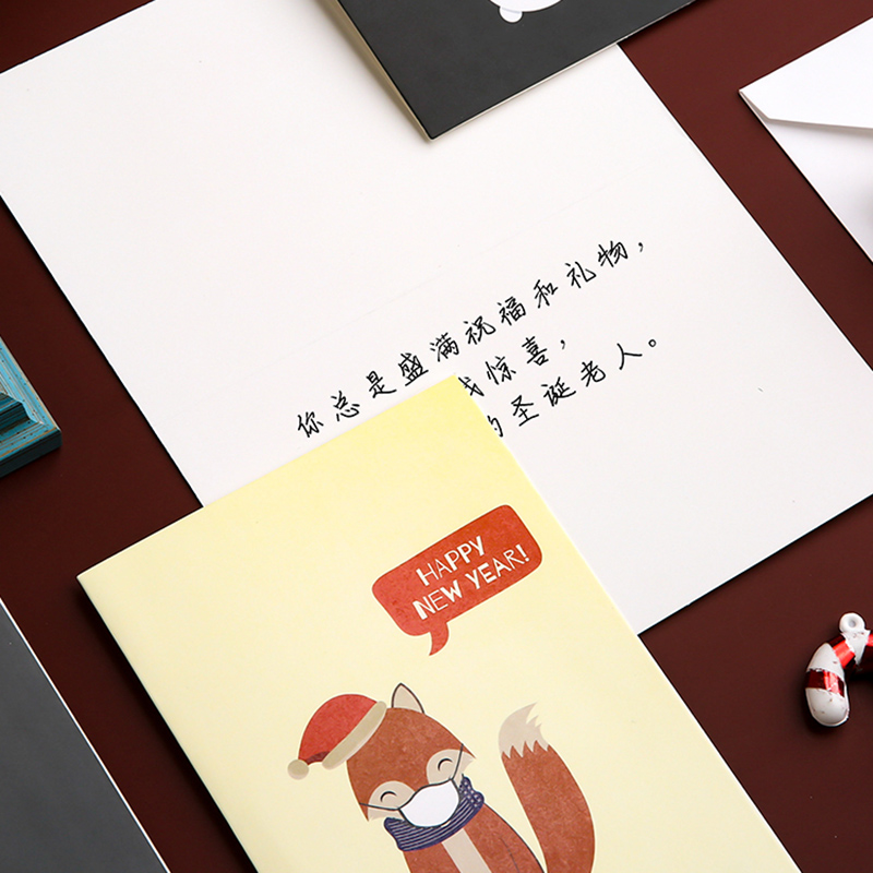 Bộ 6 Thiệp Giáng Sinh X-Mas Hình Động Vật Hoạt Hình Dễ Thương Kèm Phong Bì