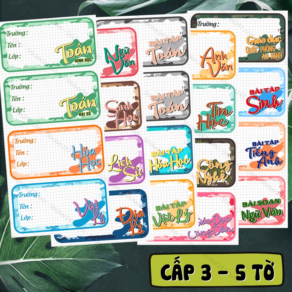 Decal dán Nhãn Vở Môn Học Vintage Cấp 2, Cấp 3 𝑭𝒓𝒆𝒆𝒔𝒉𝒊𝒑 Cắt Sẵn - Sticker cute dễ thương dán nhãn tập