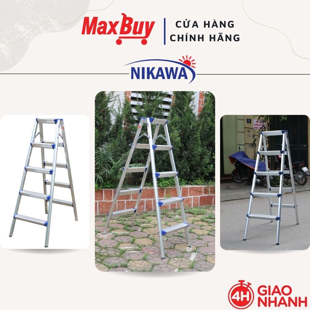 Thang nhôm 5 bậc, thang chữ a gấp gọn Nikawa ,chiều cao chữ a 1,26m, nhập khẩu Nhật Bản, bảo hành 18 tháng, NKD-05