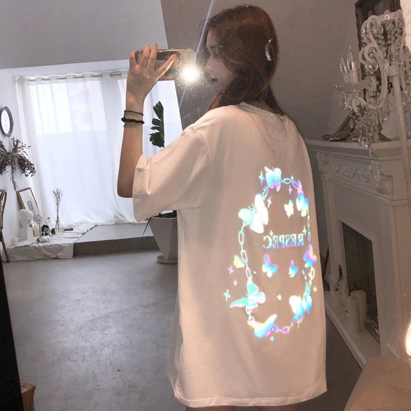 Áo thun phản quang tay lỡ nam nữ Bướm pro