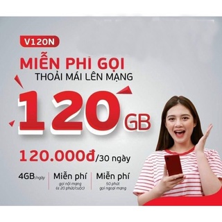 Sim 4g viettel v120n gói vip - 4gb/ngày data tốc độ cao - miễn phí gọi