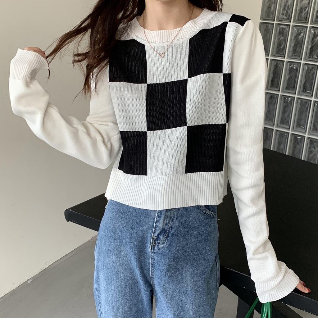 Áo len tay dài cổ tròn màu sắc thời trang cho nữ