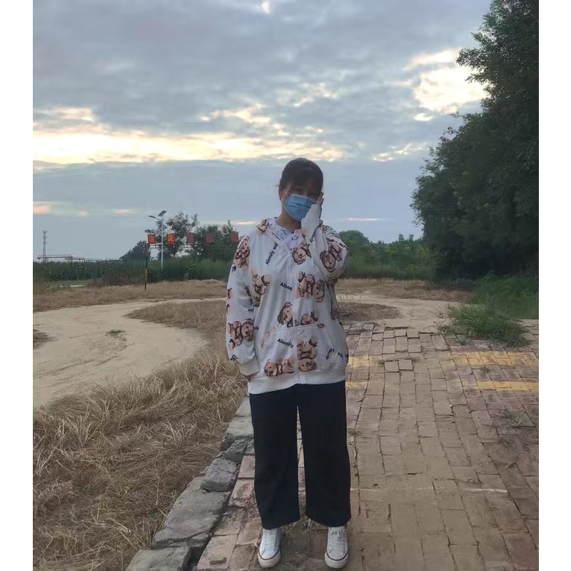 [CÓ SẴN] Áo khoác dài tay nỉ mỏng in hình gấu cá tính Super Bigsize đến 150kg | BigBuy360 - bigbuy360.vn