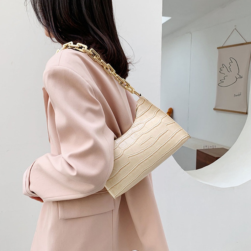 Túi Đeo Vai / Xách Tay Bằng Da PU Họa Tiết Da Cá Sấu Phối Dây Xích Thời Trang Cho Nữ