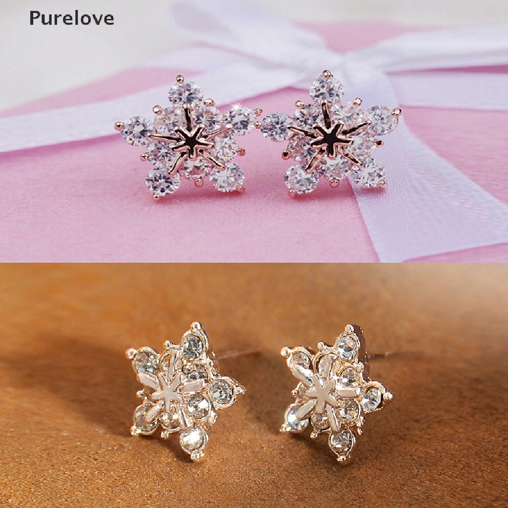 (Purelove) Bông Tai Năm Cánh Hình Bông Tuyết Đính Pha Lê Nhỏ Dễ Thương