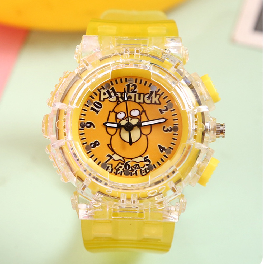 Đồng Hồ Đeo Tay Họa Tiết Hoạt Hình Pikachu / Vịt Có Đèn LED Phát Sáng Dành Cho Bé Trai Và Bé Gái
