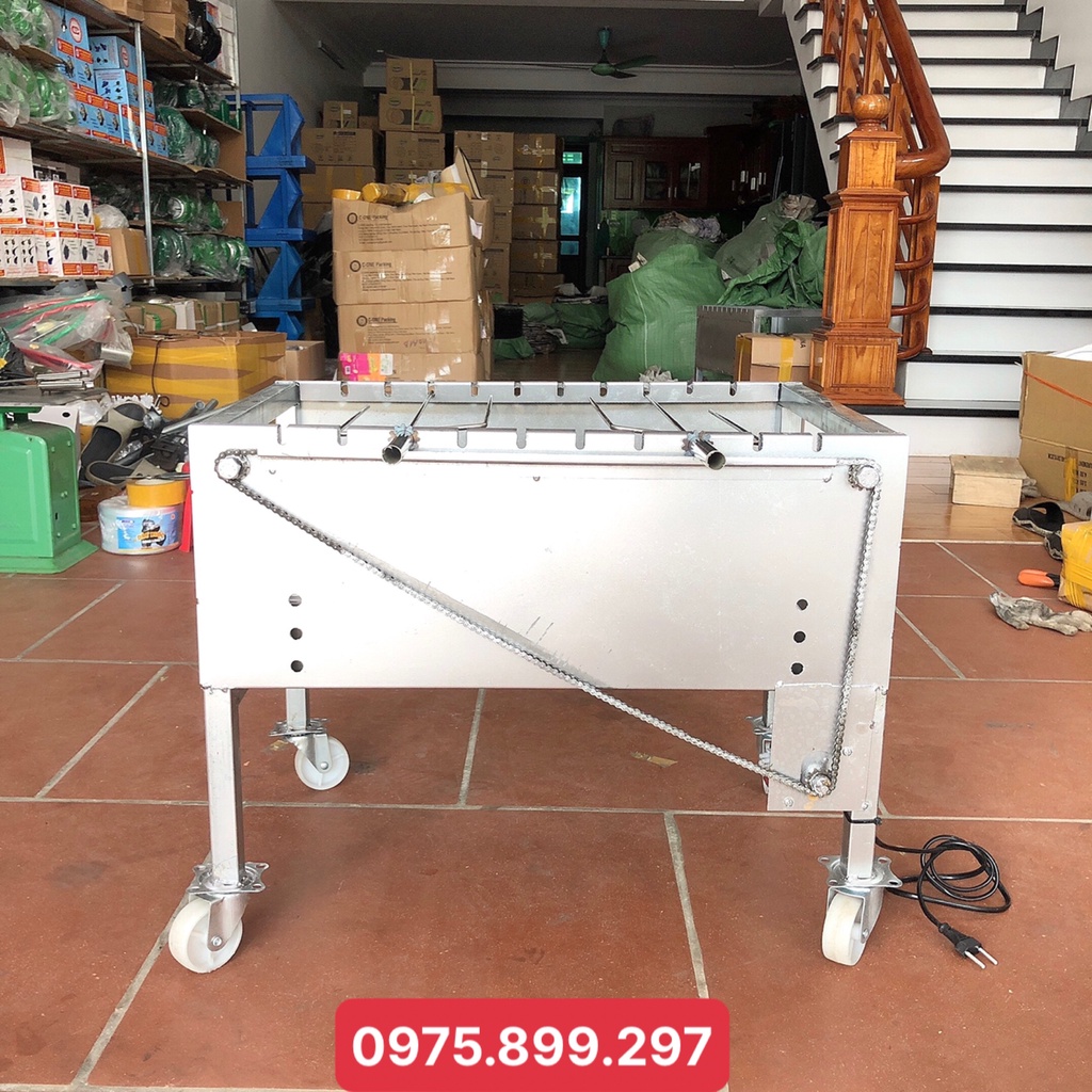 Máy nướng thịt, chả, gà, vịt quay tự động 10 xiên - Bếp nướng than hoa, tặng kèm 10 xiên đơn và 2 xiên 3 inox .