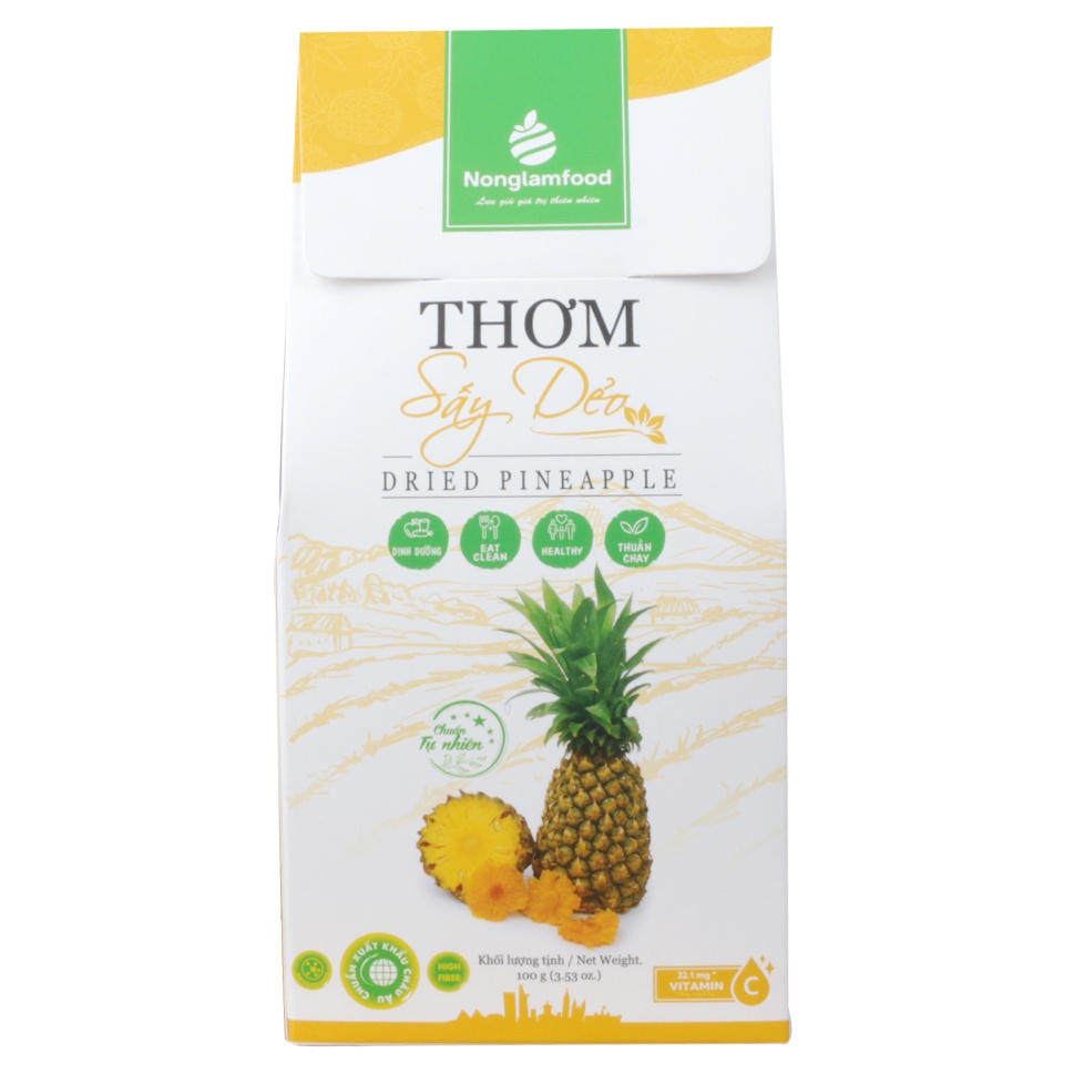 Thơm sấy dẻo ít đường thượng hạng Nonglamfood hộp100g | Ăn vặt tốt cho sức khỏe | Healthy Snack
