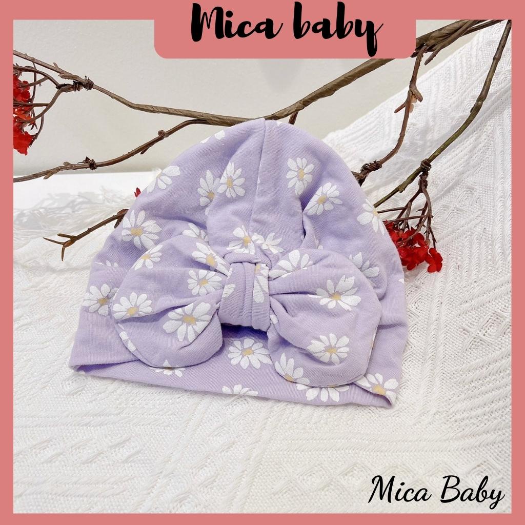 Mũ nón turban chất cotton thắt nơ hoa tím đáng yêu cho bé gái 6-10kg Mica baby MTB66