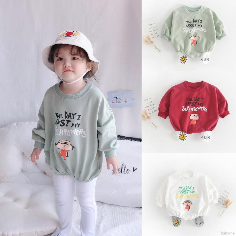 Áo Liền Quần Dài Tay In Hình Hoạt Hình Dễ Thương Cho Bé