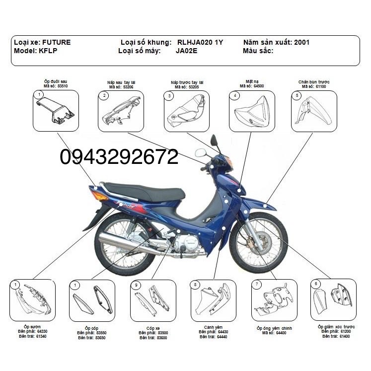 Bộ Nhựa, Dàn áo Xe Future 1 Màu Tím Zin Honda