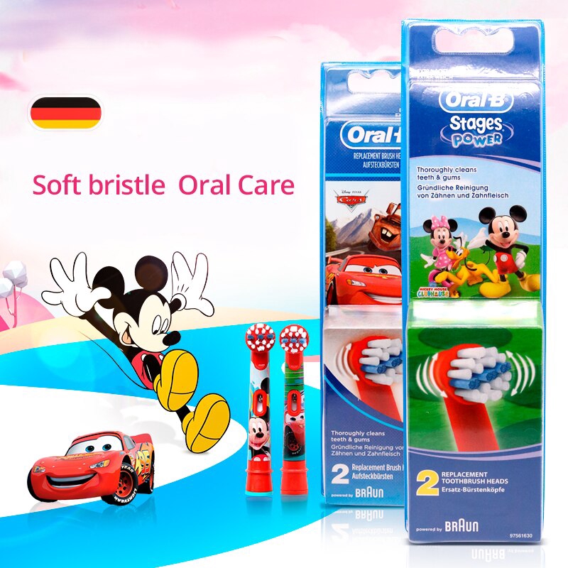 Set 2/ 4 đầu bàn chải đánh răng điện ORAL-B EB10 thay thế mềm dạng xoay thiết kế hoạt hình Disney làm trắng răng cho bé