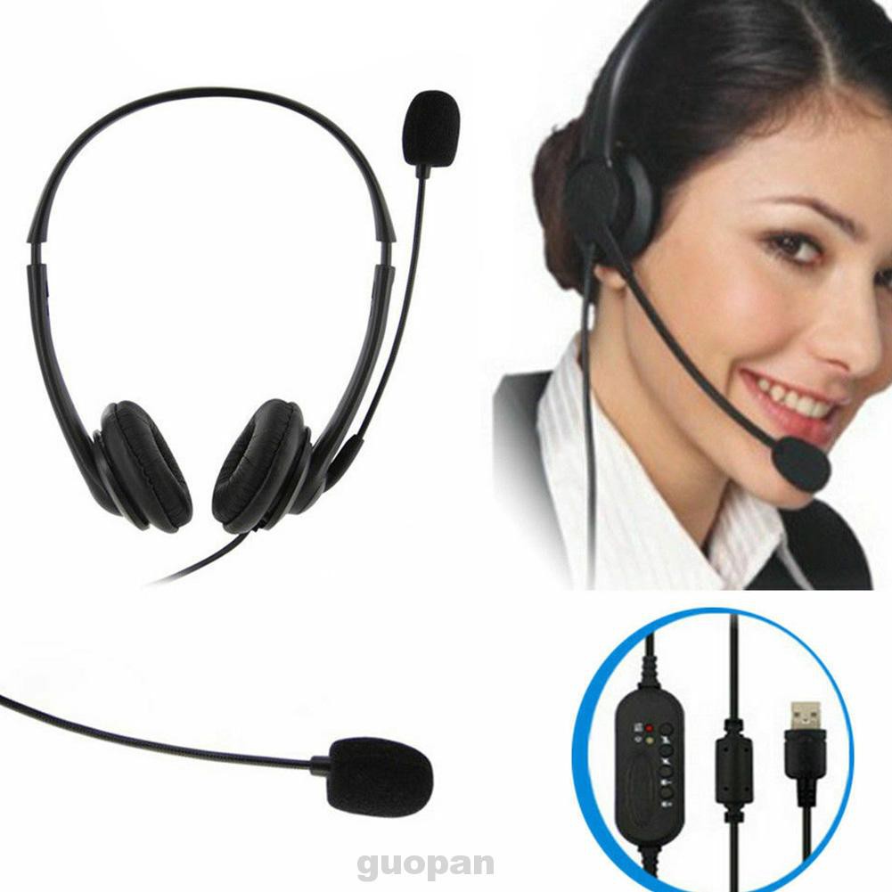 USB Port Office Noise Cancelling Hands Free Left Right 360 Rotatable Volume Adjustable Call Centre Headset Microphone
