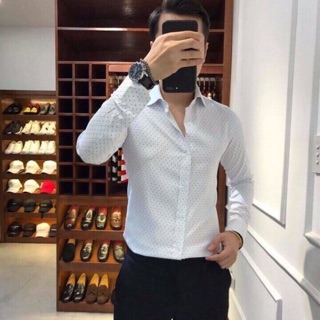 Sơ mi công sở hoạ tiết chấm bi nhỏ may kỹ