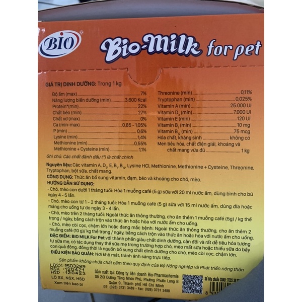 Sữa Bột Cho Chó Mèo Bio-milk 100gr - Xiuxiu Giang