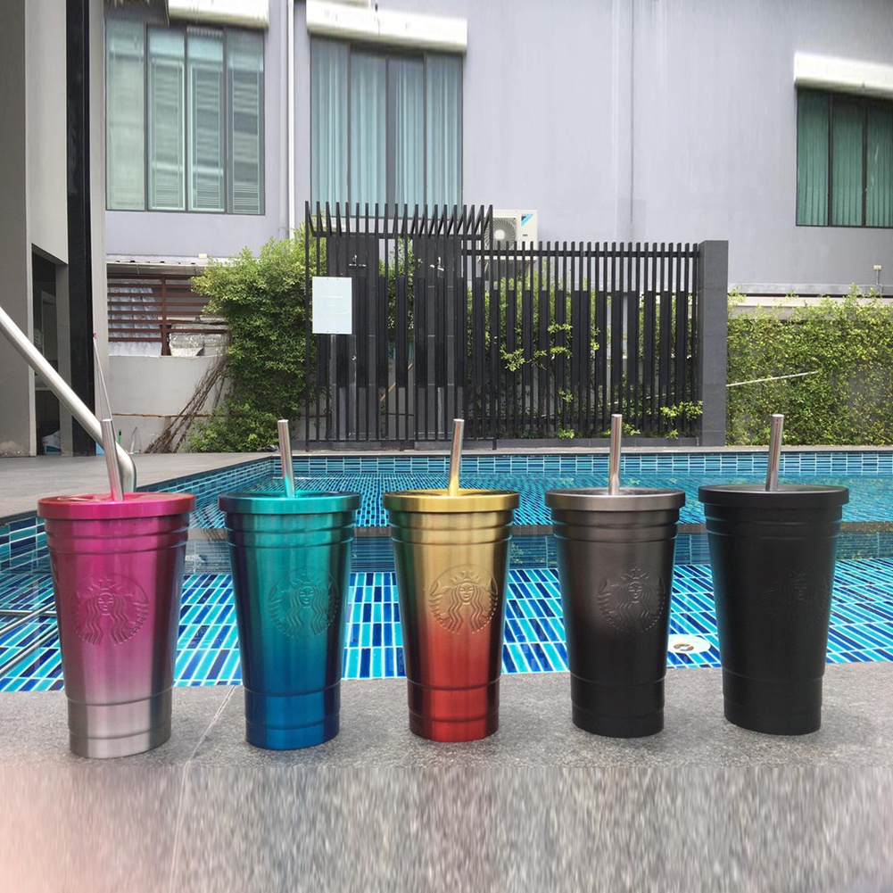 Bình Nước Starbucks Giữ Nhiệt Bằng Inox Có Ống Hút Tiện Lợi