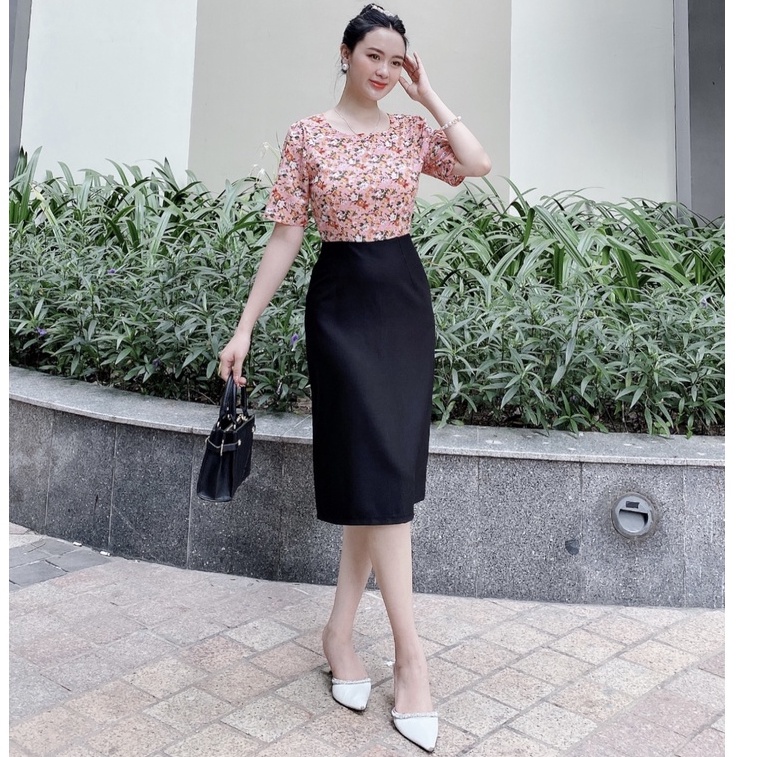 Đầm Công Sở Cô Vuông Hoa Nhí AKARA  K307 Phối Váy Chữ A Phù Hợp Đi Làm Đi Chơi Dự Tiệc | BigBuy360 - bigbuy360.vn