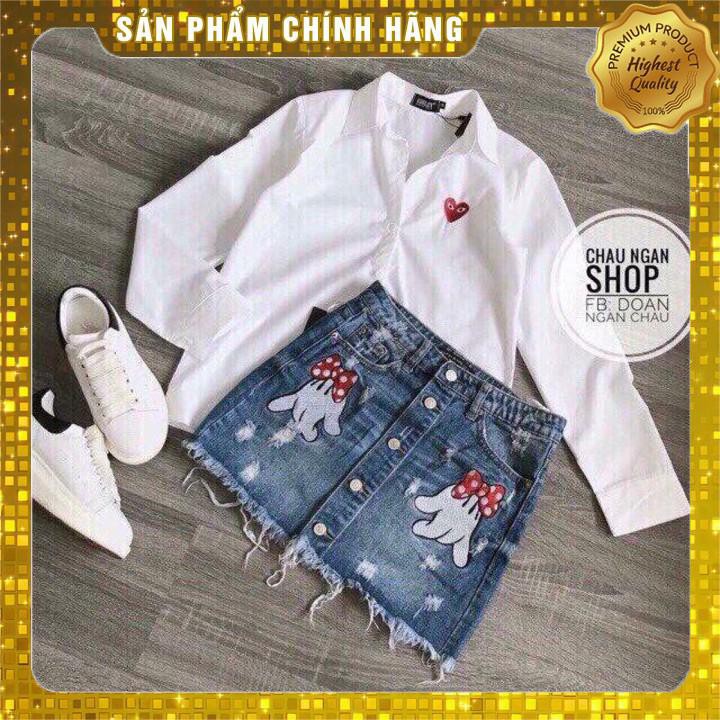 🐚[NarikoShoppu2020] 1131A19-1 Áo sơ mi cặp thêu hình trái tim hot hit 2019