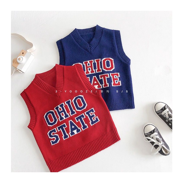 Áo Sweater Dệt Kim Cổ Chữ v In Chữ Phong Cách Hàn Quốc Thời Trang Xuân Thu Mới Cho Bé Trai / Gái