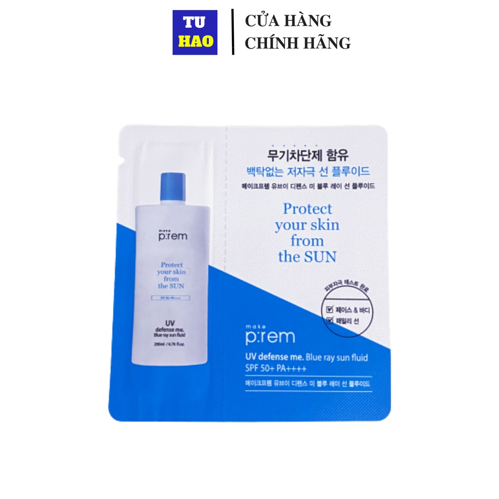 [Mã FMCG8 - 8% đơn 250K] Mẫu Thử Sữa Chống Nắng Vật Lý Make P:rem UV Defense Me. Blue Ray Sun Fluid SPF 50+ PA++++ 1ml