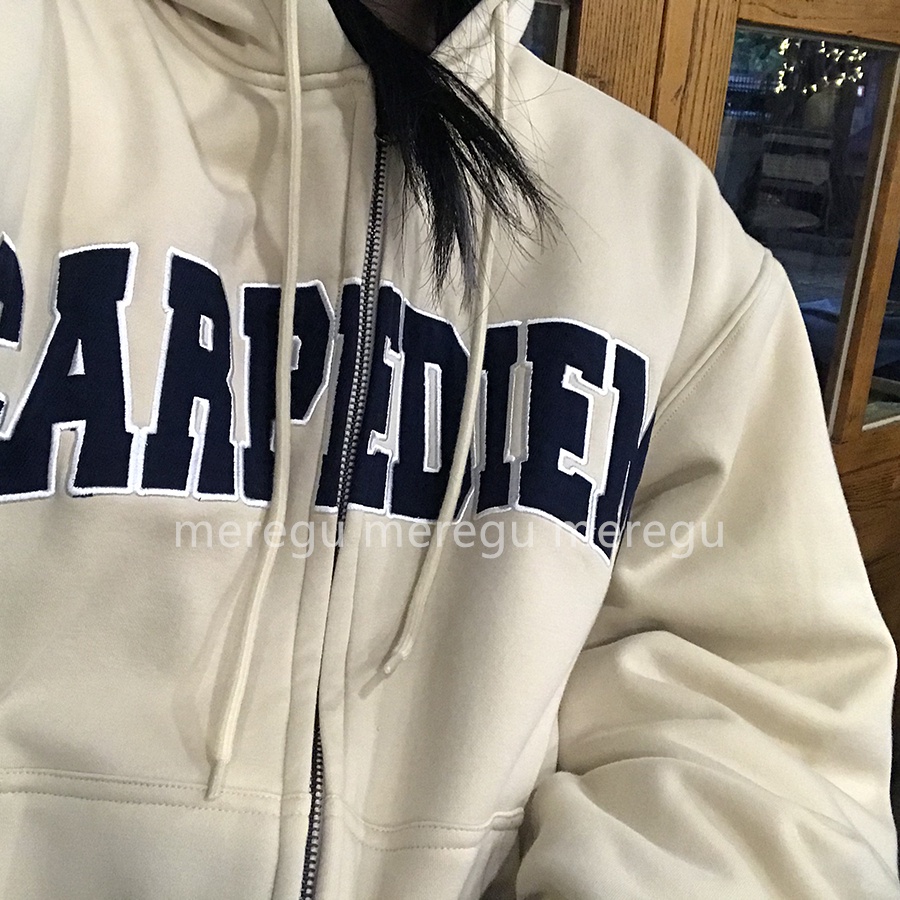 Áo Khoác Sweater Có Khóa Kéo Thêu Chữ Phong Cách Retro Mỹ 2022 Cho Nữ