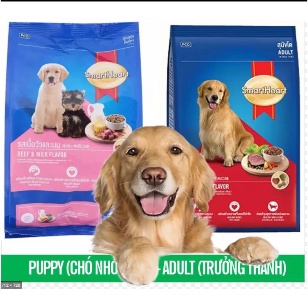 Gói 400g Thức ăn dạng hạt cao cấp Smartheart 2 loại thức ăn chó