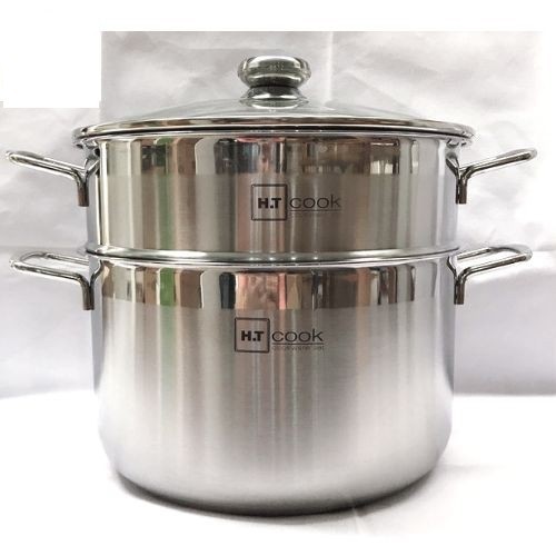 [HỎA TỐC 2H] Bộ nồi và xửng hấp inox 430 bếp từ 1 đáy HT COOK 28cm nắp kính dùng được bếp từ - bảo hành 1 tháng luôn
