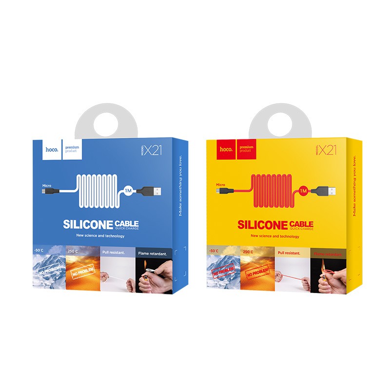 Cáp Sạc MICRO USB Hoco X21 Plus Dây Silicon Mềm Dẻo Chống Cháy Dài 1M - BH 1 Năm - Hưng Long PC