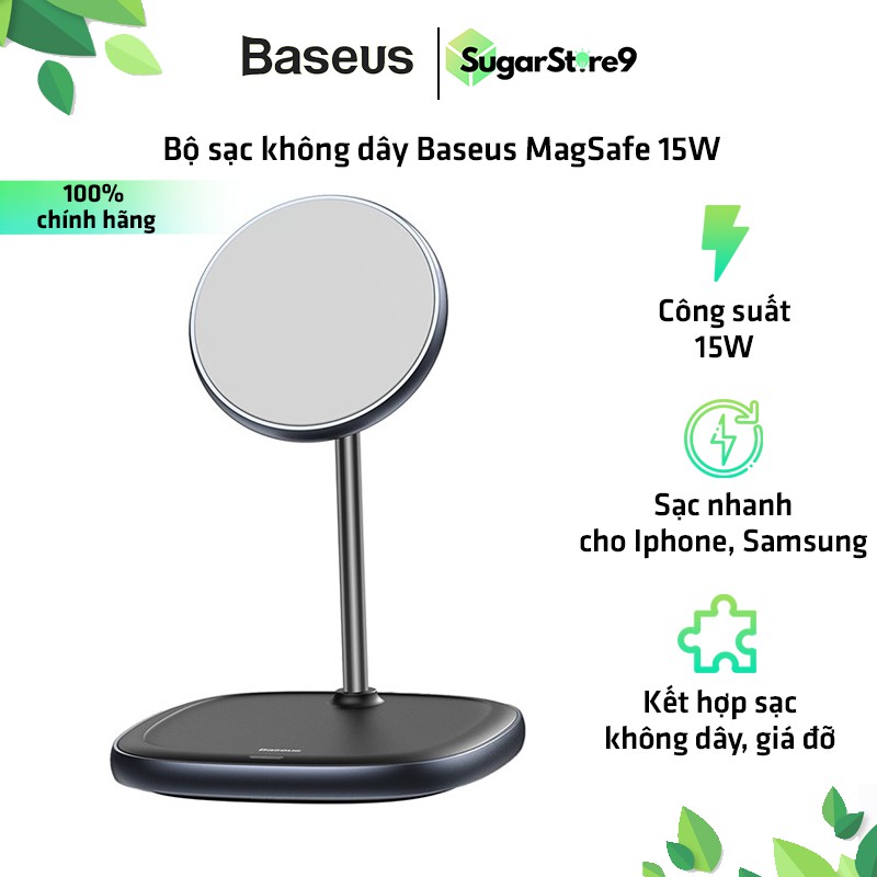 Đế Sạc - Bộ sạc không dây Baseus MagSafe 15W kiêm giá đỡ điện thoại để bàn cho điện thoại iPhone/Huawei/Xiaomi