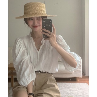 Áo Sơ Mi Dài Tay Màu Trắng Trơn Cổ Điển Top Phong Cách Hàn Quốc Mùa Thu Ngọt Ngào Phù Hợp