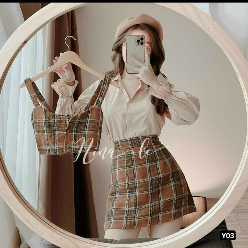 SÉT 3 IN 1 ÁO SƠ MI VÁY KATE BỐ