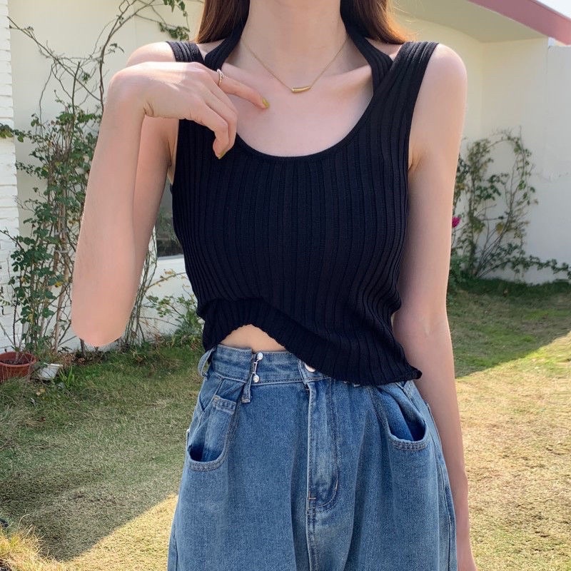 ÁO CỔ YẾM 2 dây ôm body chất len ulzzang