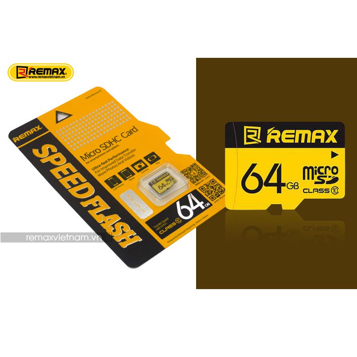 Thẻ nhớ MicroSD Remax 64Gb tốc độ Class 10 chuyên dụng cho camera và điện thoại