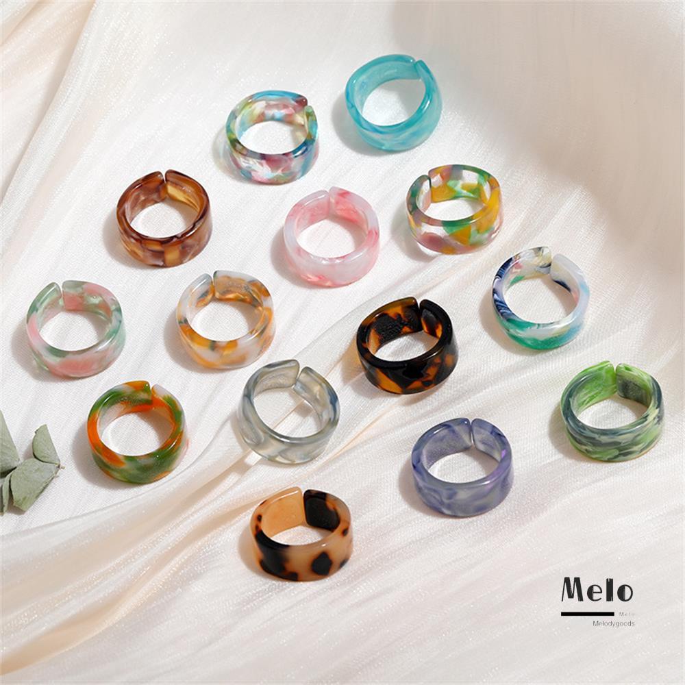 💍MELODG💍 9Pcs/Set Summer Accessories Aesthetic Ring New Simple Chic Acrylic Ring Statement Fashion Jewelry Thick Round Korea For Women Colorful Ring