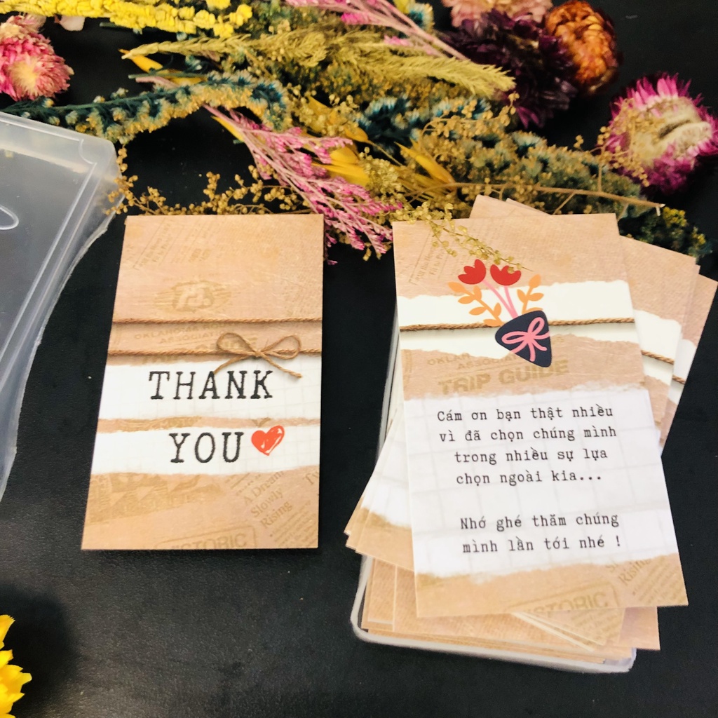 Hộp nhựa 100 thiệp cảm ơn, card cám ơn, thank you card mẫu 47, 48, 52 hình dễ thương dùng để tặng khách hàng