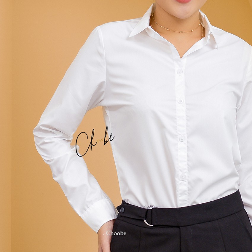 Áo sơ mi nữ Choobe dài tay form rộng kiểu sơmi màu trắng xanh đẹp thời trang công sở đi học A01 | BigBuy360 - bigbuy360.vn