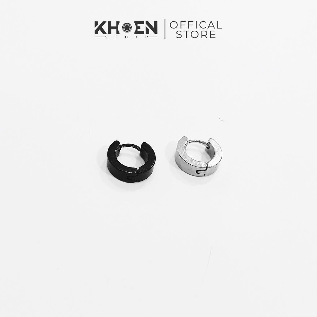 Khuyên tai tròn dày 8mm màu bạc và đen - Thép không gỉ - KhoenStore