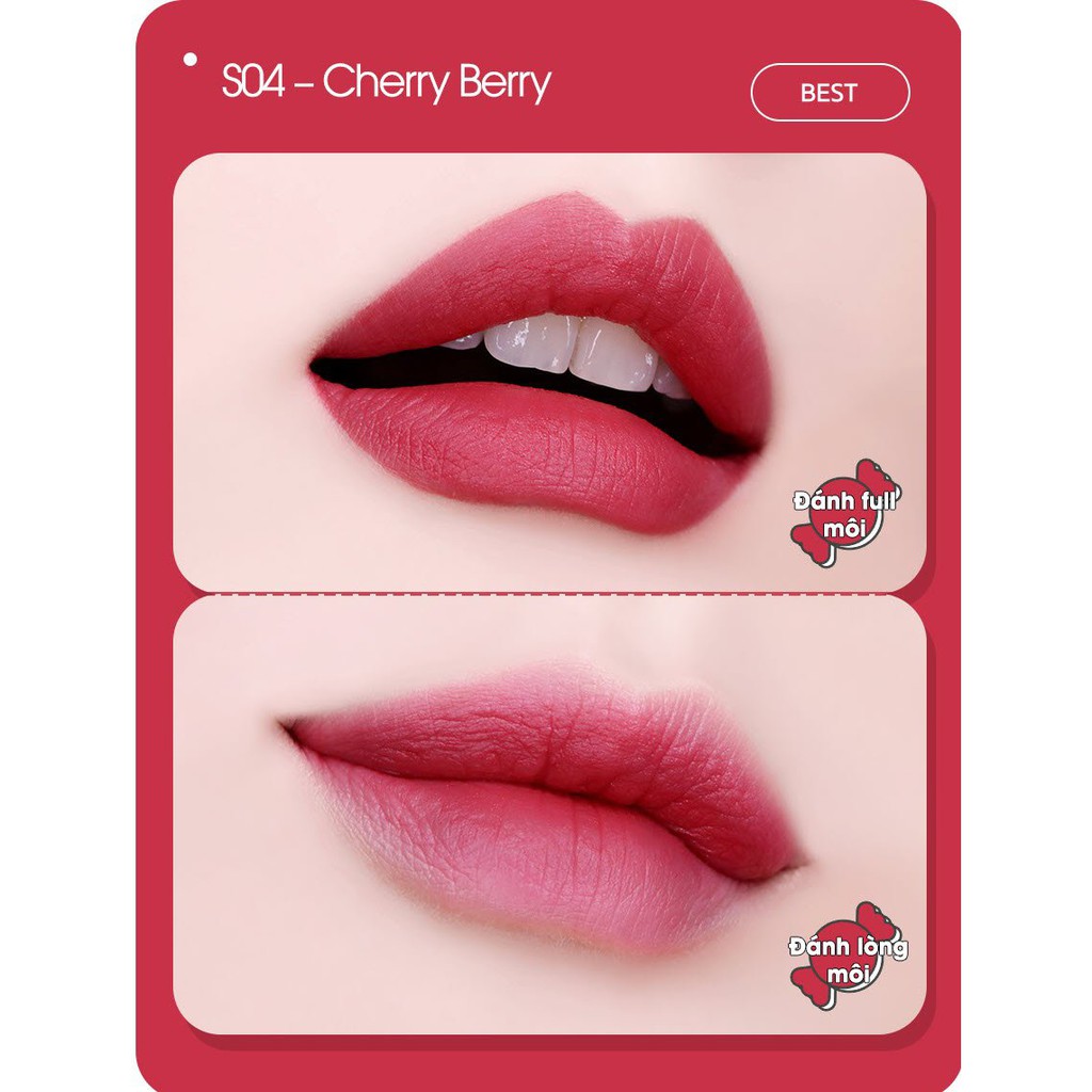 [SALE 70% _DATE 2022] Son Kem Lì Mịn Môi Black Rouge Mousse Blending 4g #S04 – Cherry Berry: Hồng Dâu