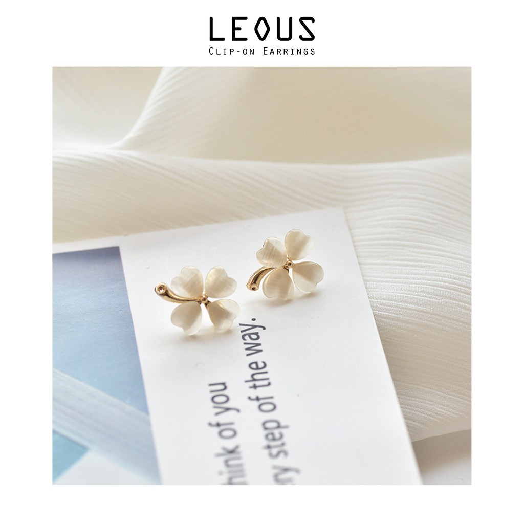 Khuyên tai kẹp không bấm lỗ chốt cố định K168 bằng hợp kim mạ vàng hình bông hoa dáng ngắn Leous Accessories