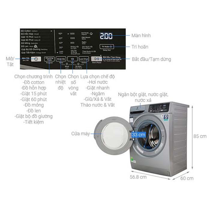 Máy giặt Electrolux 8kg inverter lồng ngang EWF8025CQSA