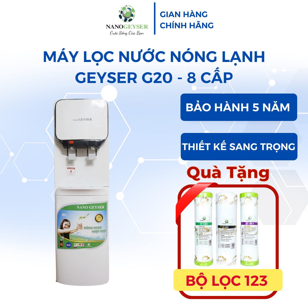 Máy lọc nước nóng lạnh NANO GEYSER G20 8 Cấp, công nghệ lọc RO, thiết kế nhỏ gọn, công suất 20L/H, bảo hành 5 năm