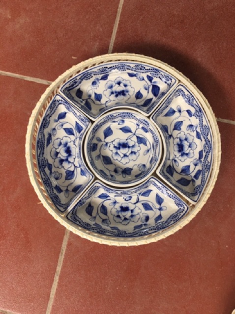 Khay mứt kẹo, khay đựng đồ ăn gốm sứ Bát Tràng- Hàng vẽ kĩ -