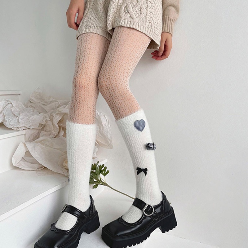 Quần Tất Dệt Kim Khoét Rỗng Họa Tiết Lưới Màu Trắng Sữa Phong Cách Lolita Cho Nữ