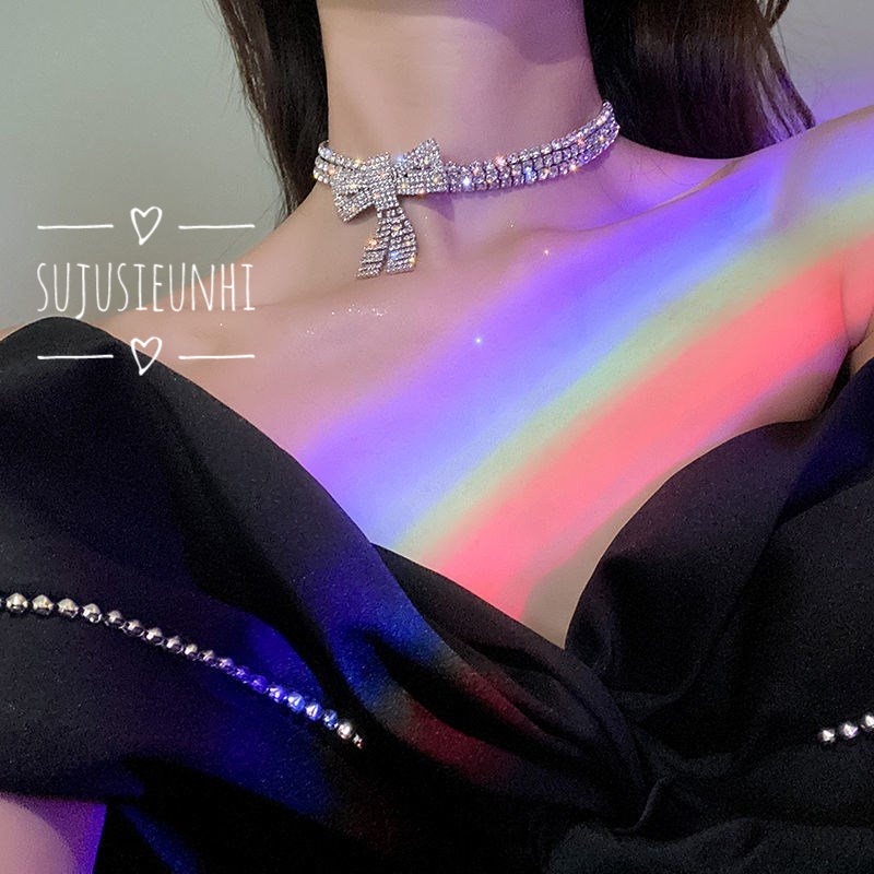 vòng cổ choker nơ bản to đính đá sang chảnh