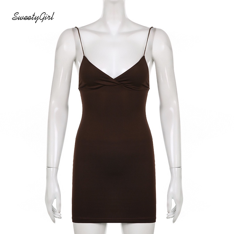 Đầm Ôm Hai Dây Cổ Chữ V Hở Lưng Thời Trang Gợi Cảm Cho Nữ