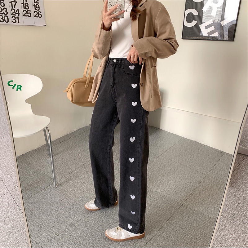 Jiashucheng Quần Jean Ống Rộng Dáng Suông Dễ Phối Đồ Phong Cách Mới Xuân Thu Hong Kong Cho Nữ Sinh 2022