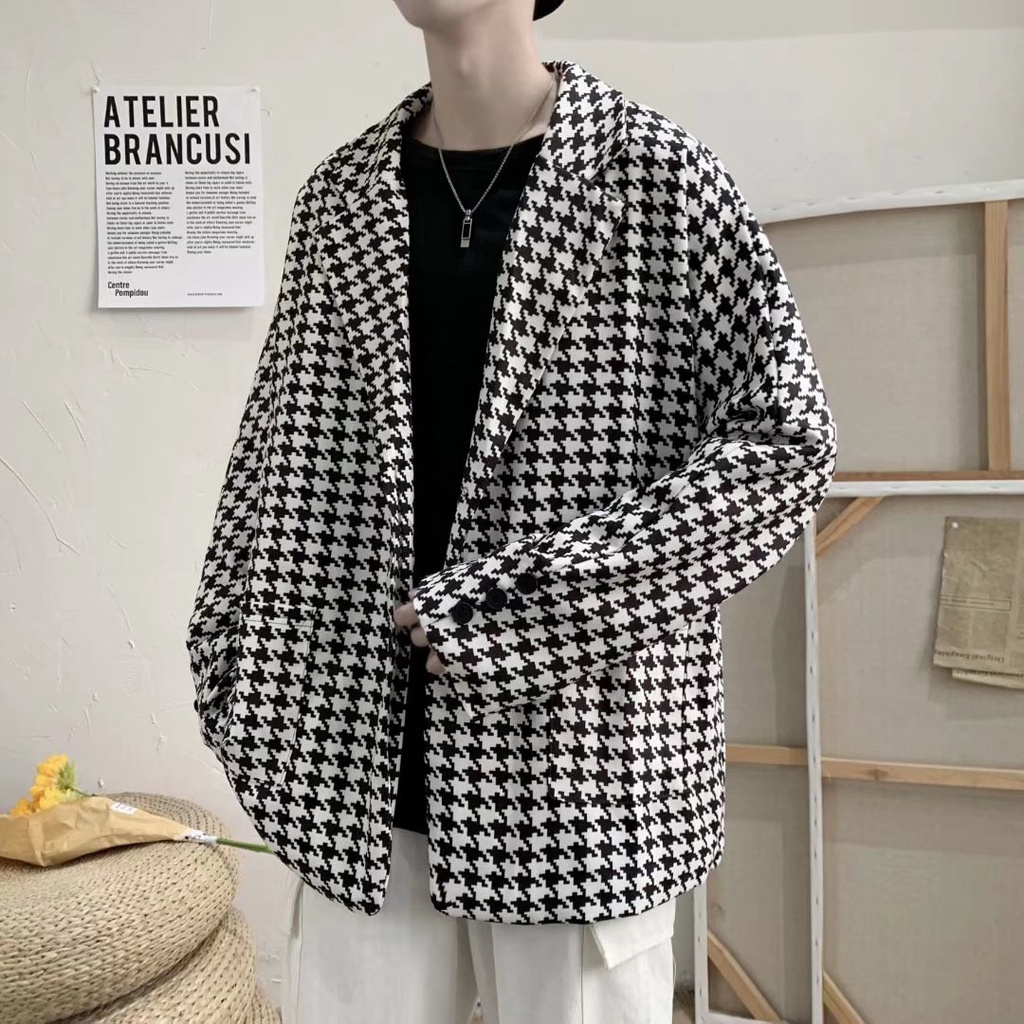 Áo Khoác Vest Kẻ Sọc Caro Phong Cách Hàn Quốc Cho Nam